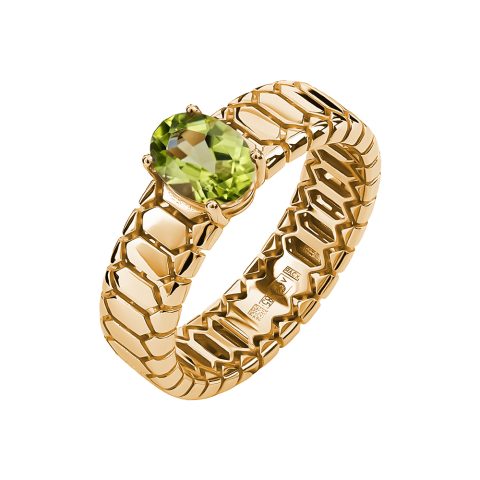 Кольцо из красного золота 585 с хризолитом, ср. вес 3,59г