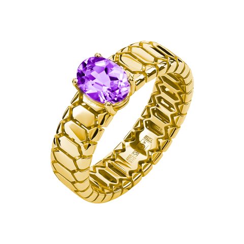 Кольцо из жёлтого золота 585 с аметистом, ср. вес 3,35г