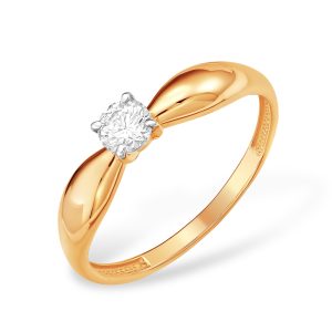 Кольцо из красного золота 585 с фианитом, ср. вес 1,24г