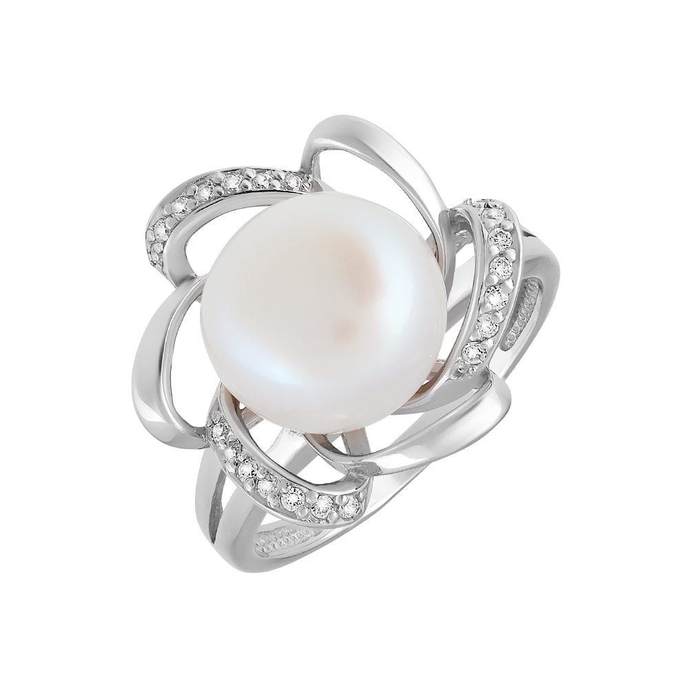 Кольцо из серебра 925 с жемчугом и фианитом, ср. вес 3,95г
