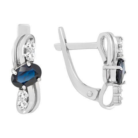 Серьги из белого золота 585 с бриллиантом и сапфиром, ср. вес 3,35г