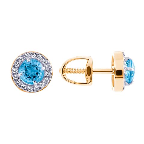 Серьги из красного золота 585 с топазами, ср. вес 1,48г