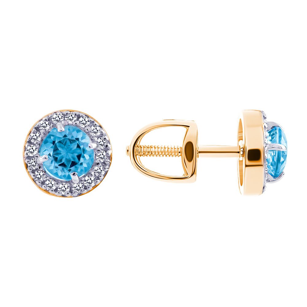 Серьги из красного золота 585 с топазами, ср. вес 1,48г