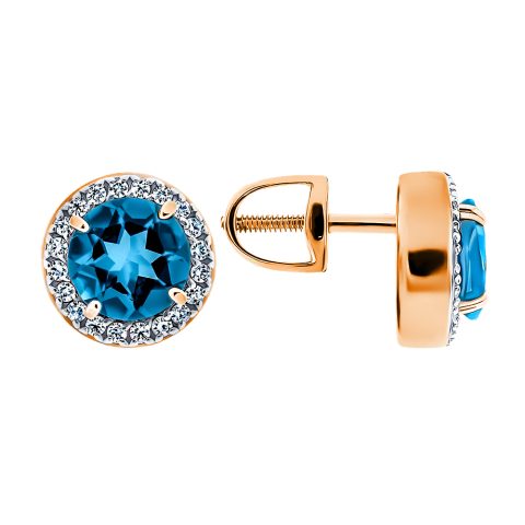 Серьги из красного золота 585 с лондон топазами (облагорож.), ср. вес 2,14г