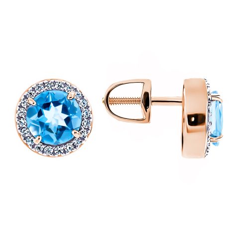 Серьги из красного золота 585 с топазами, ср. вес 2,19г