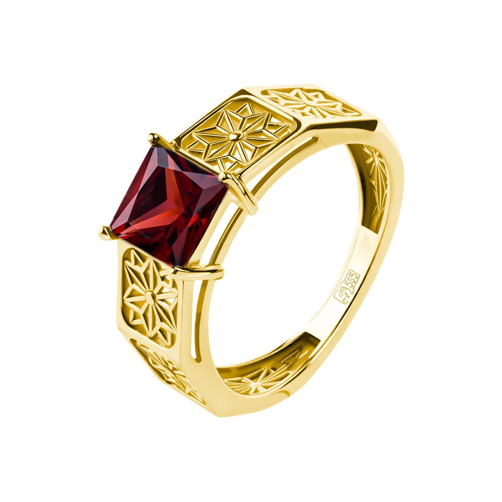 Кольцо из жёлтого золота 585 с гранатом, ср. вес 2,65г
