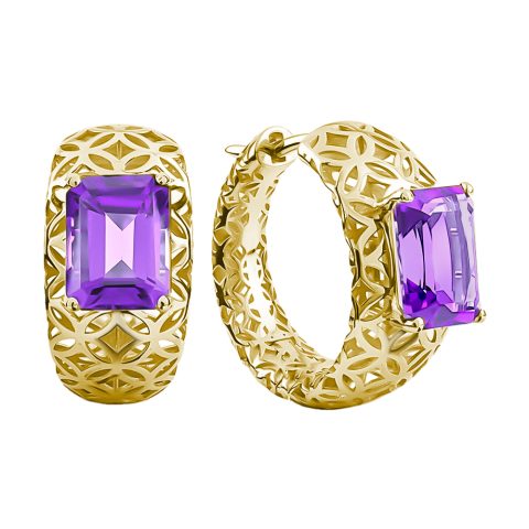 Серьги из жёлтого золота 585 с аметистами, ср. вес 6,45г
