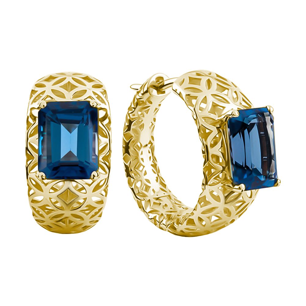 Серьги из жёлтого золота 585 с лондон топазами (облагорож.), ср. вес 6,63г