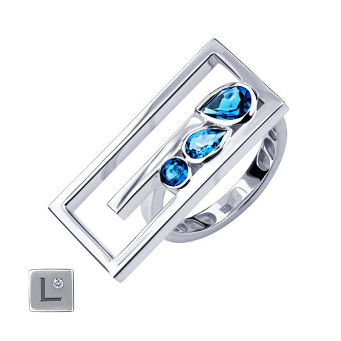 Кольцо из серебра 925 с лондон топазами (облагорож.), ср. вес 3,31г
