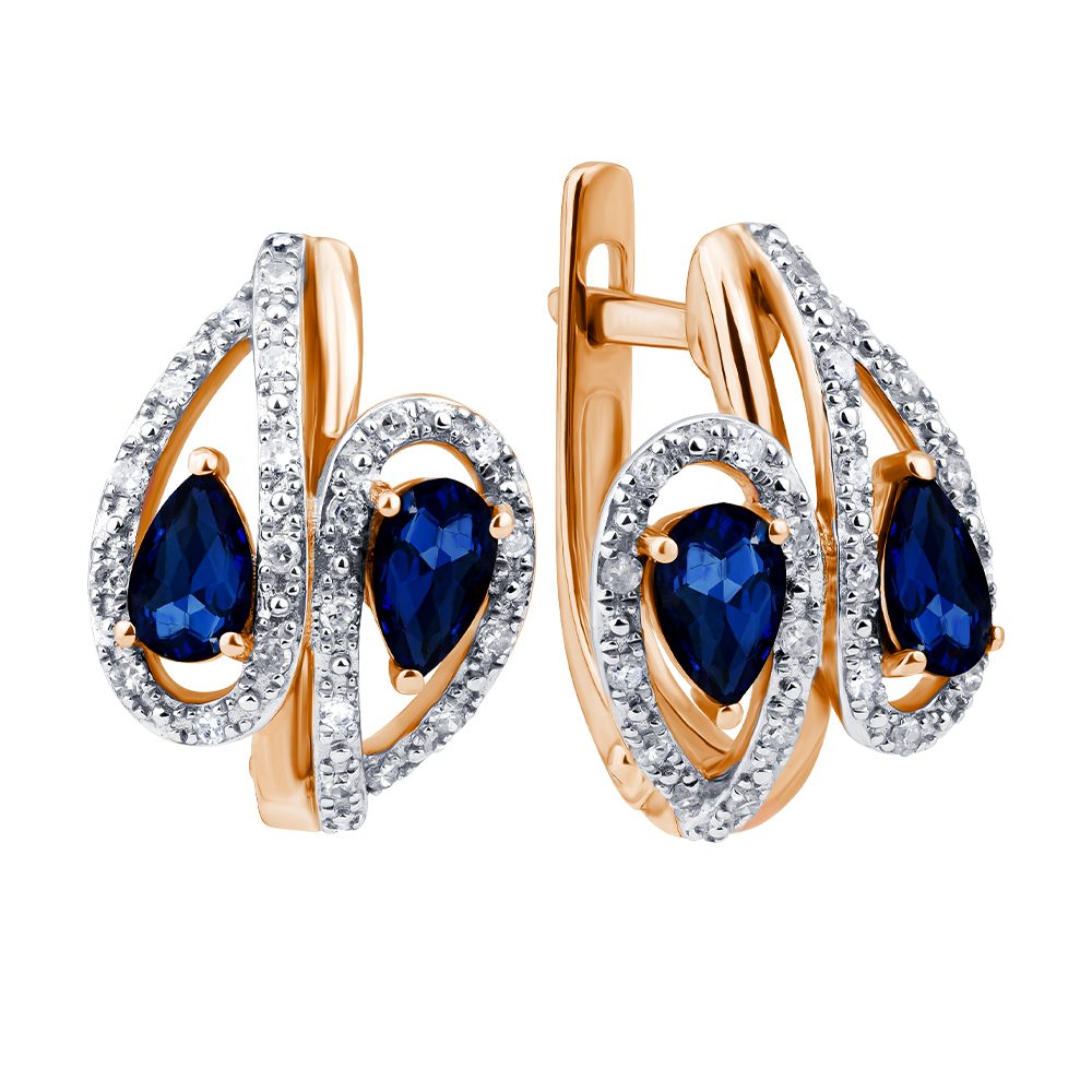 Серьги из красного золота 585 с сапфирами, ср. вес 3,83г
