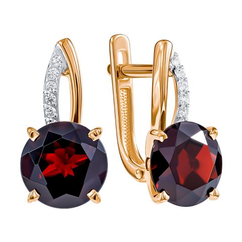Серьги из красного золота 585 с гранатами, ср. вес 3,11г