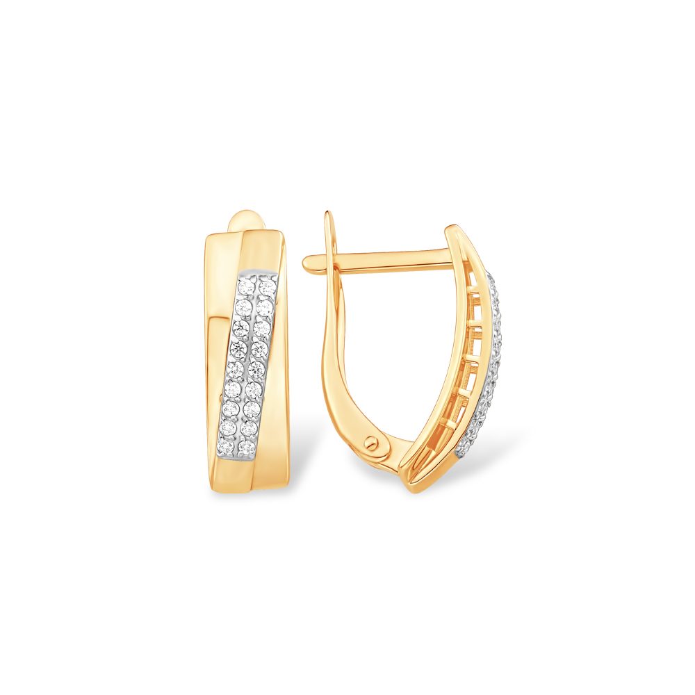 Серьги из красного золота 585 с фианитами, ср. вес 2,48г
