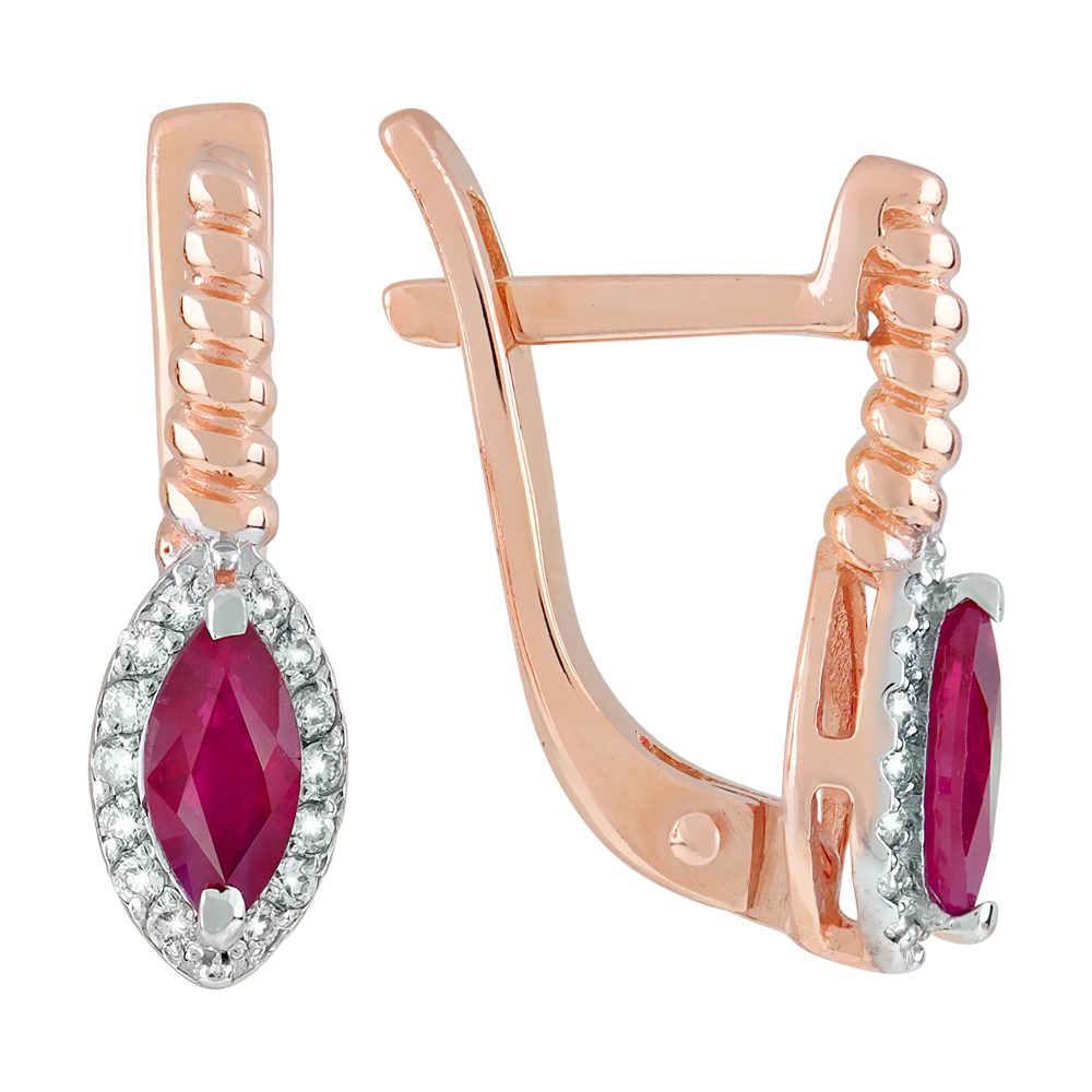 Серьги из красного золота 585 с рубинами, ср. вес 2,48г