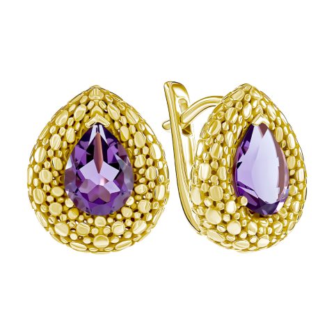 Серьги из жёлтого золота 585 с аметистами, ср. вес 5,37г