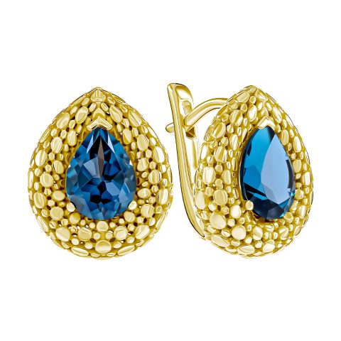 Серьги из жёлтого золота 585 с лондон топазами (облагорож.), ср. вес 5,66г