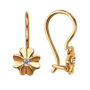 Серьги из красного золота 585 с фианитами, ср. вес 1,18г