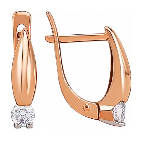 Серьги из красного золота 585 с бриллиантом, ср. вес 2,88г