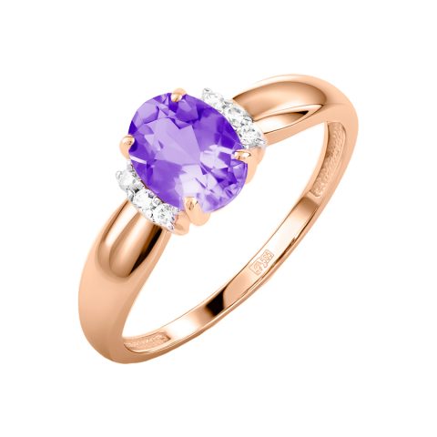 Кольцо из красного золота 585 с аметистом, ср. вес 1,71г
