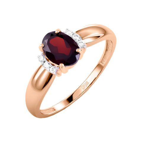 Кольцо из красного золота 585 с гранатом, ср. вес 1,81г