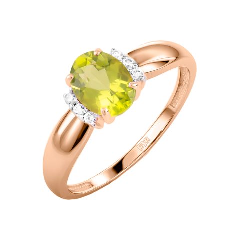 Кольцо из красного золота 585 с хризолитом, ср. вес 1,82г