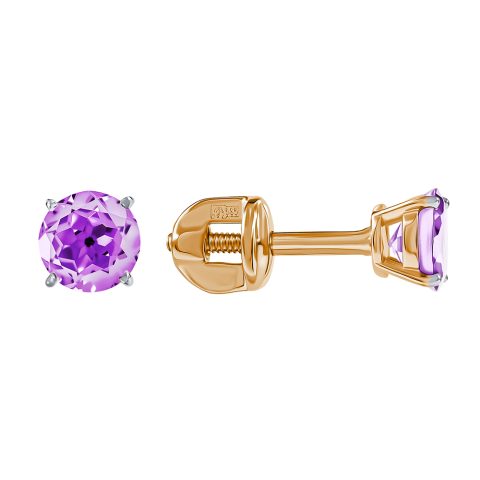 Серьги из красного золота 585 с аметистами, ср. вес 0,96г