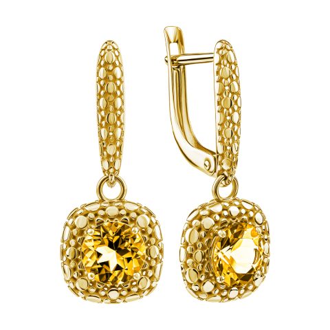 Серьги из жёлтого золота 585 с цитринами, ср. вес 3,9г