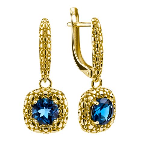 Серьги из жёлтого золота 585 с лондон топазами (облагорож.), ср. вес 3,96г