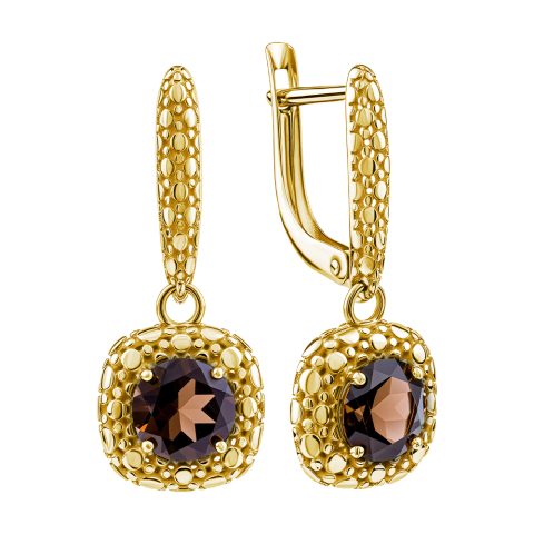 Серьги из жёлтого золота 585 с раухтопазами, ср. вес 3,91г