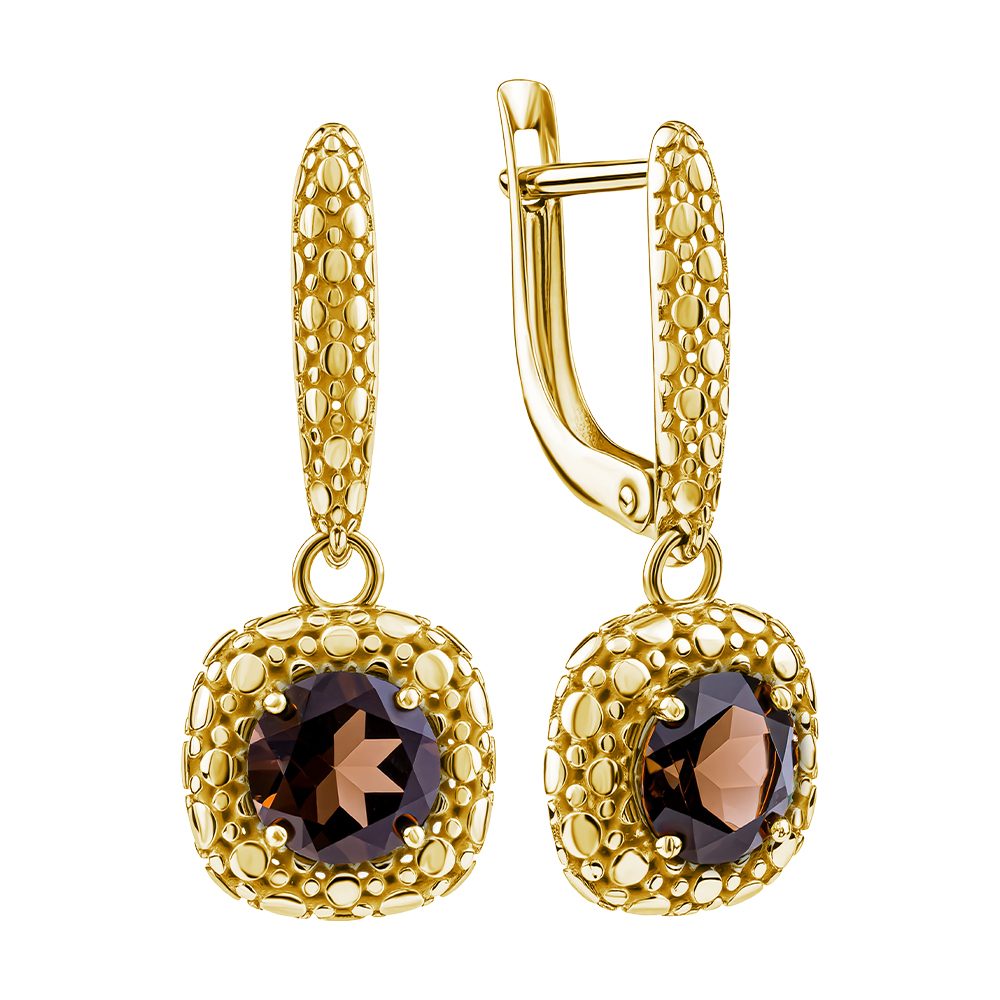 Серьги из жёлтого золота 585 с раухтопазами, ср. вес 3,91г