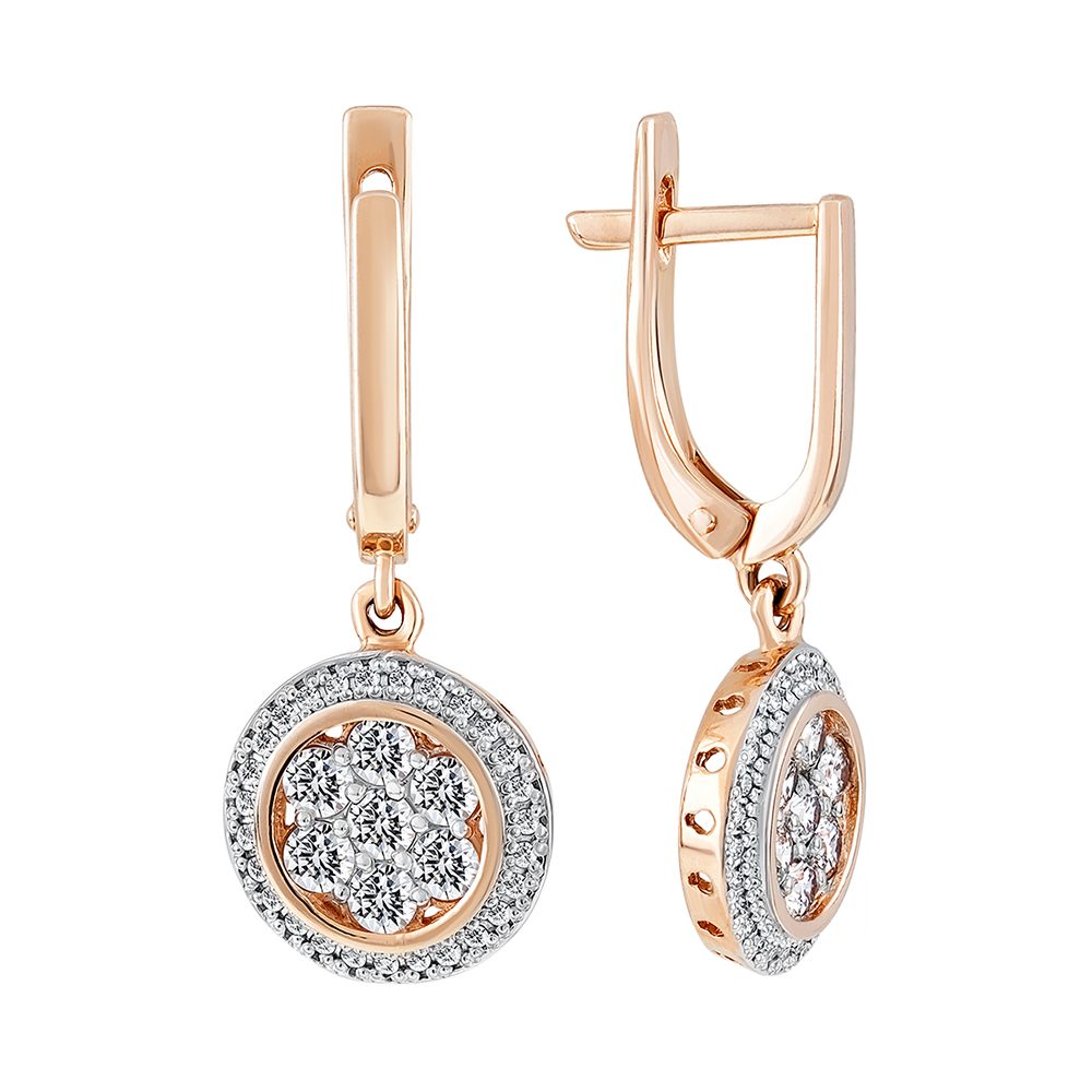 Серьги из красного золота 585 с бриллиантом, ср. вес 4,77г