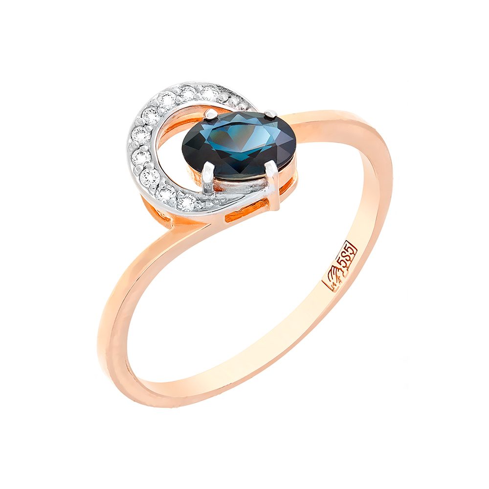Кольцо из красного золота 585 с сапфиром, ср. вес 1,76г