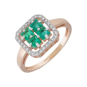 Кольцо из красного золота 585 с изумрудами, ср. вес 2,64г