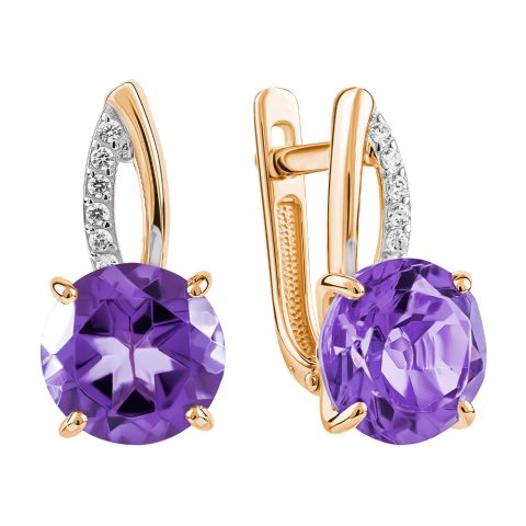 Серьги из красного золота 585 с аметистами, ср. вес 3,09г