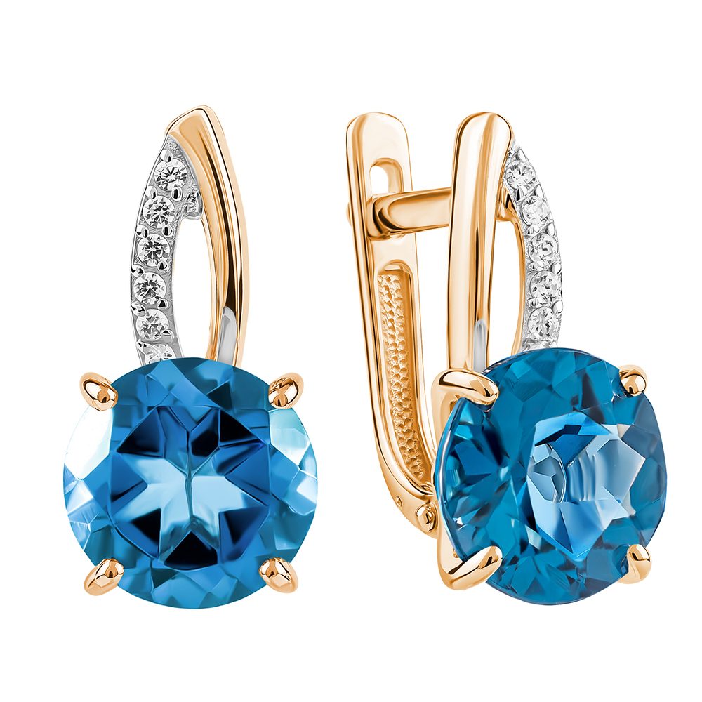 Серьги из красного золота 585 с лондон топазами (облагорож.), ср. вес 3,24г