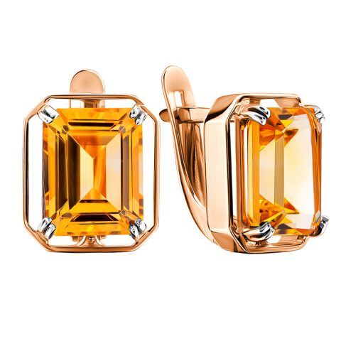 Серьги из красного золота 585 с цитринами, ср. вес 3,26г