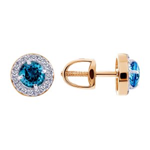 Серьги из красного золота 585 с лондон топазами (облагорож.), ср. вес 1,46г