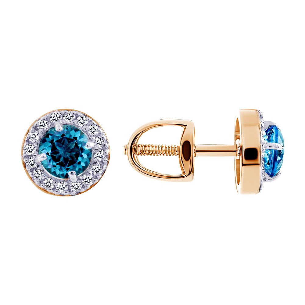 Серьги из красного золота 585 с лондон топазами (облагорож.), ср. вес 1,46г