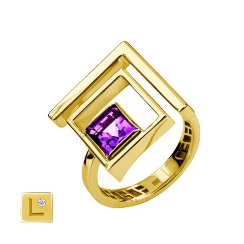 Кольцо из жёлтого золота 585 с аметистом, ср. вес 5,28г