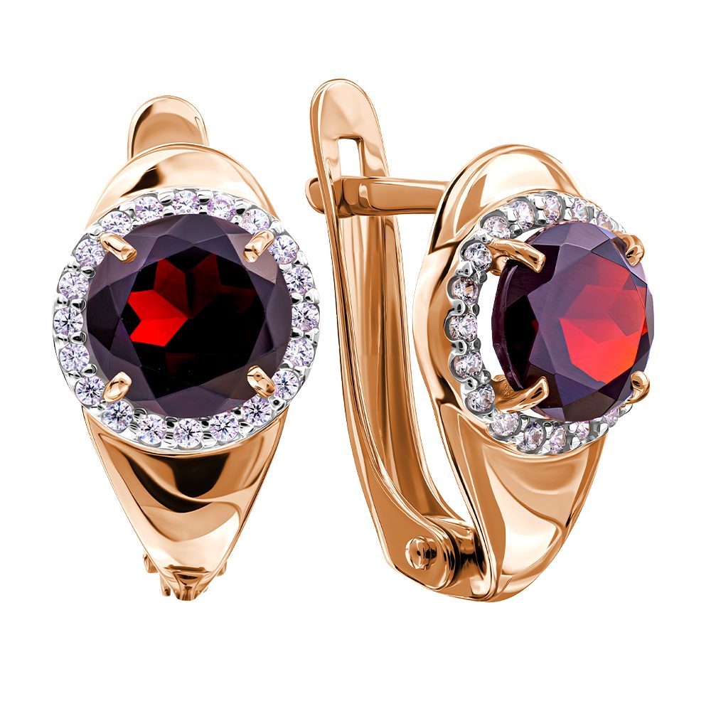 Серьги из красного золота 585 с гранатами, ср. вес 2,64г