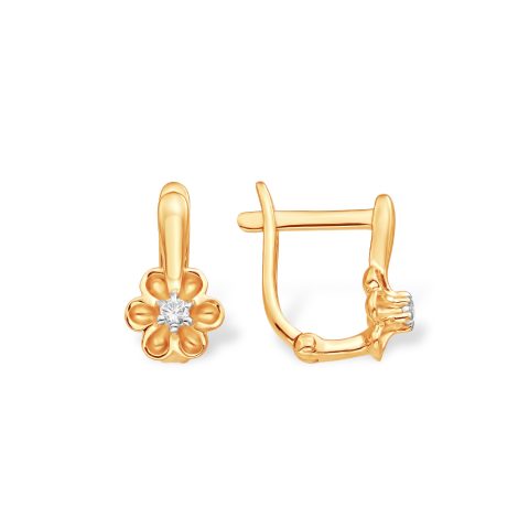 Серьги из красного золота 585 с фианитами, ср. вес 1,35г