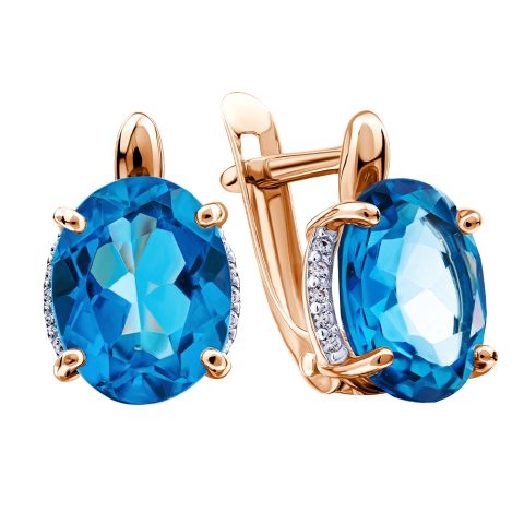 Серьги из красного золота 585 с лондон топазами (облагорож.), ср. вес 2,32г