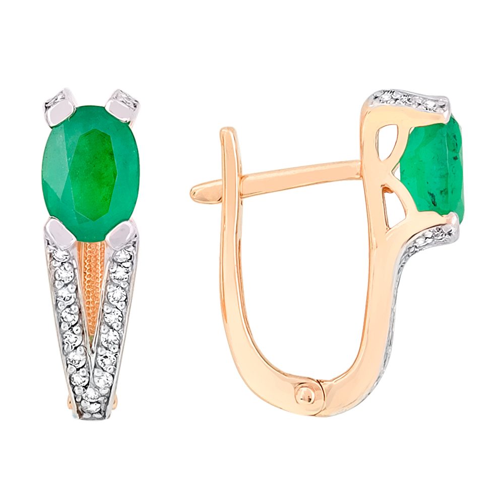 Серьги из красного золота 585 с изумрудами, ср. вес 3,07г