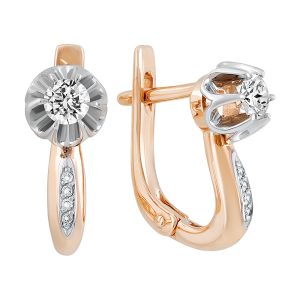 Серьги из красного золота 585 с бриллиантами, ср. вес 3,18г
