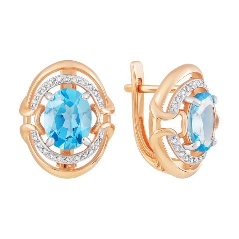 Серьги из красного золота 585 с топазом и фианитом, ср. вес 5,67г