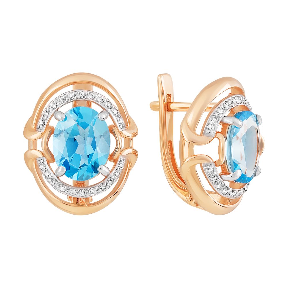 Серьги из красного золота 585 с топазами, ср. вес 5,67г