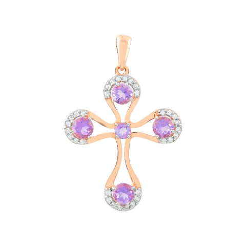 Подвеска из красного золота 585 с аметистом и фианитом, ср. вес 1,91г