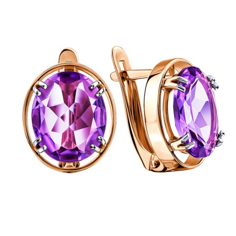 Серьги из красного золота 585 с аметистами, ср. вес 3,81г
