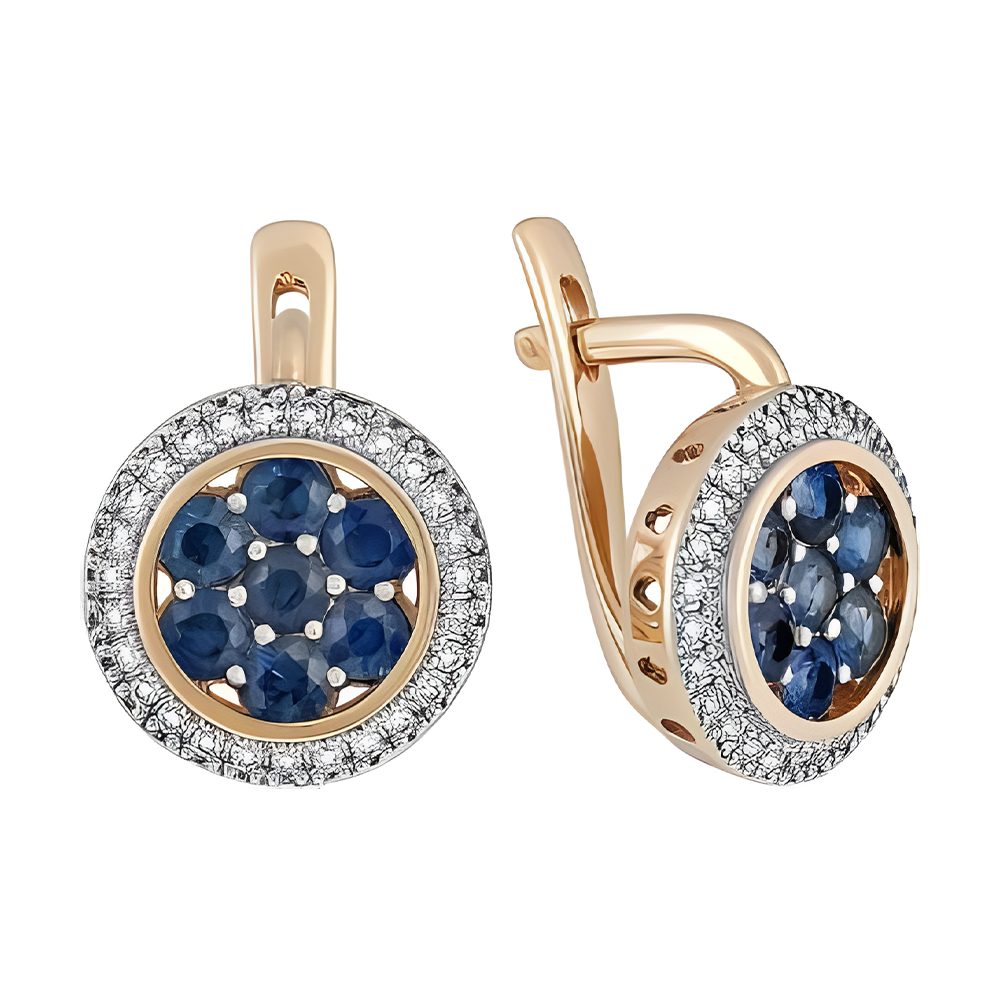 Серьги из красного золота 585 с сапфирами, ср. вес 3,78г