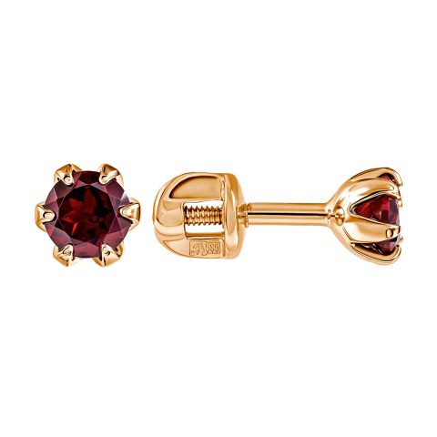 Серьги из красного золота 585 с гранатами, ср. вес 1,09г