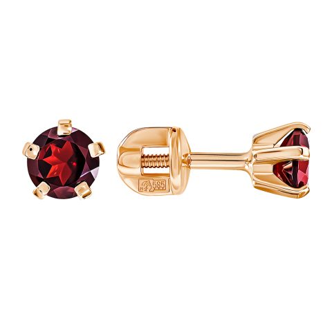 Серьги из красного золота 585 с гранатами, ср. вес 1,04г